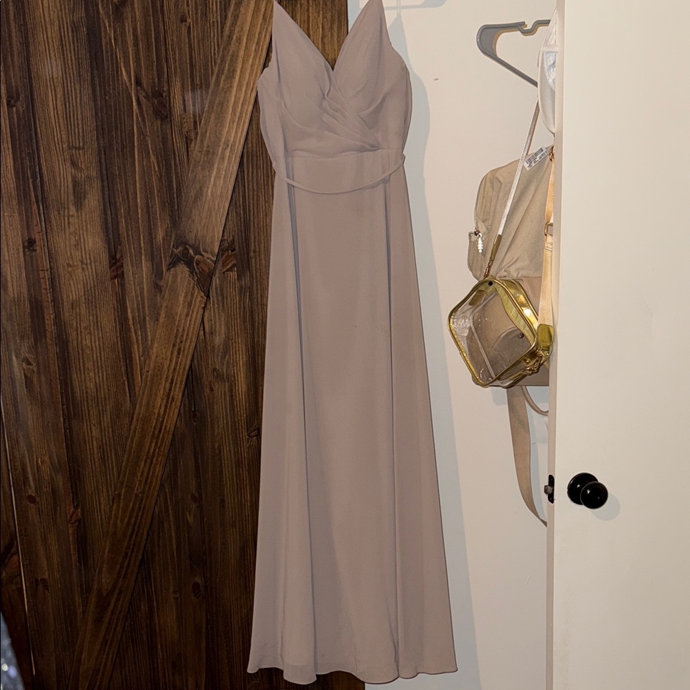 Christina Wu Sophisticated Taupe Maxi Dress